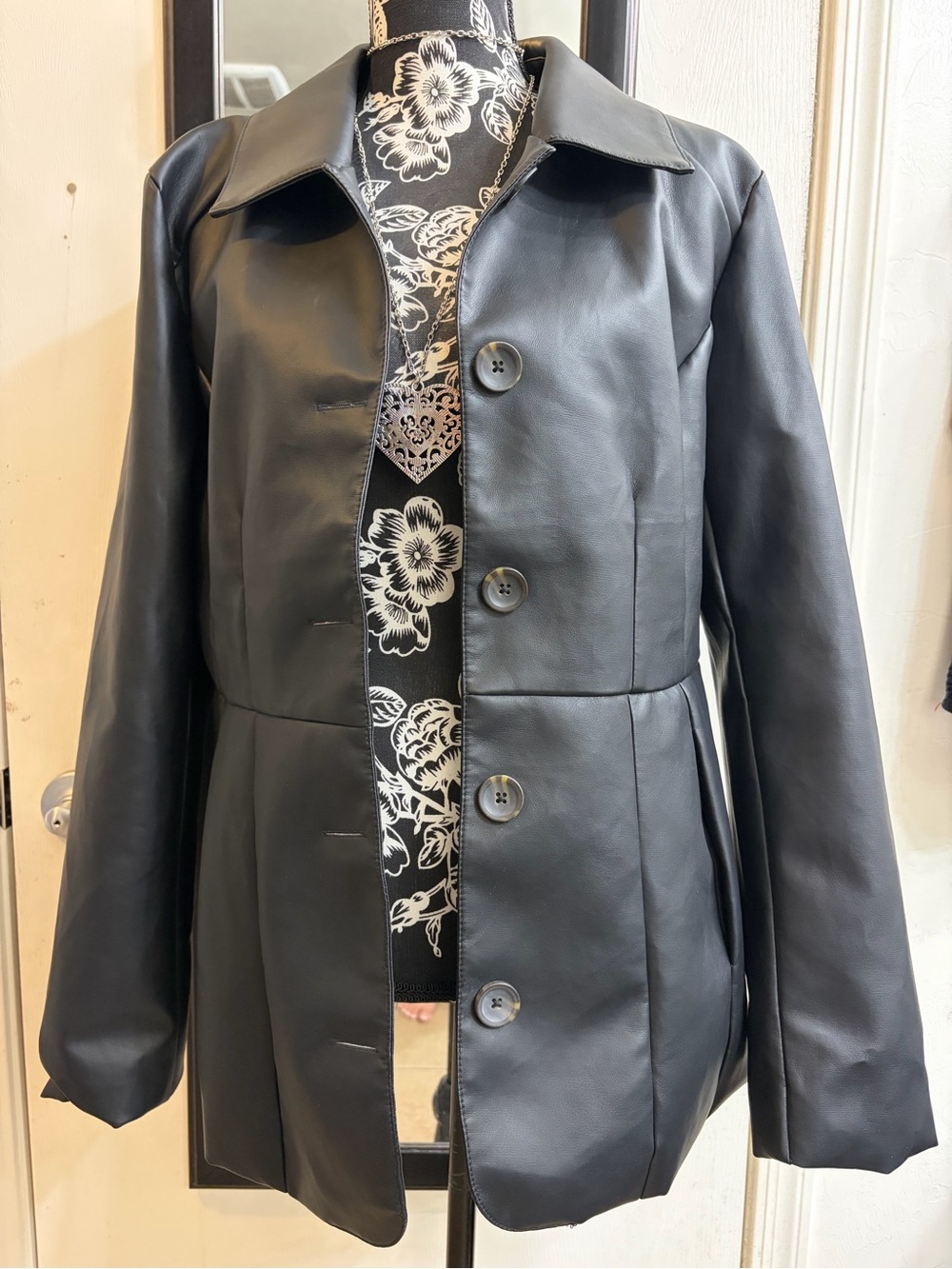 Cavalini Black Faux Leather Button-Up Jacket